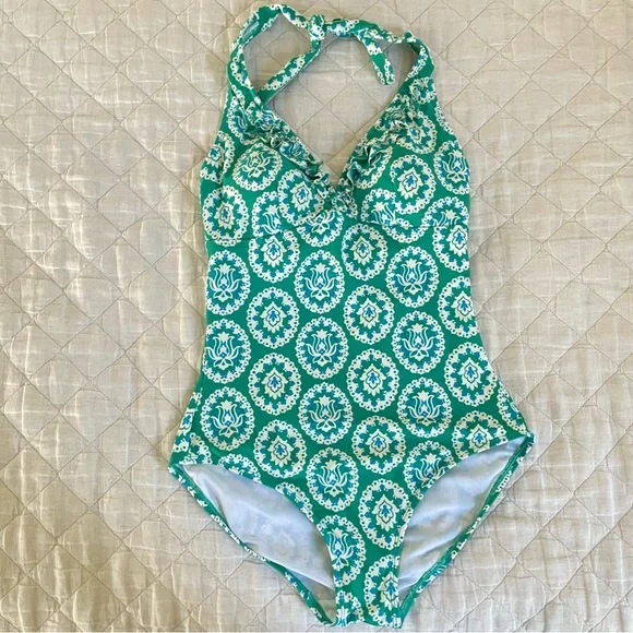 Boden Teal and White Floral One Piece Swimsuit - Picture 2 of 7
